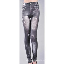 Jeans leggins agujeros transparente impresión del dril de algodón poliéster